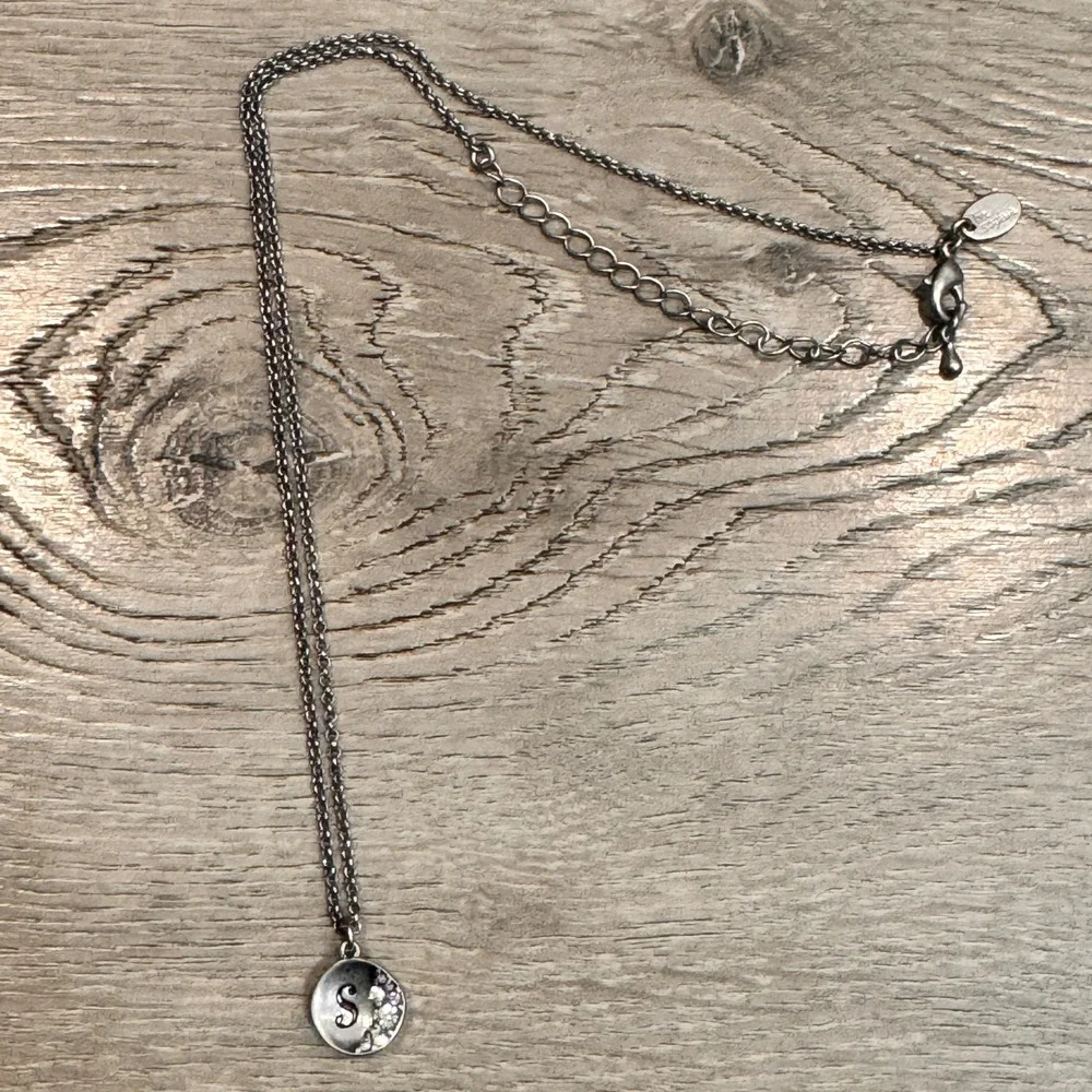 Lia Sophia Necklace Initial S‎ Charm Pendant Rhinestone Chain Silver Tone Women